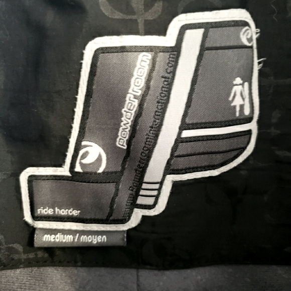 Powderoom Ride Harder Ski Pants Black Damask Pattern Semi Reflective W-M EUC - Picture 6 of 15